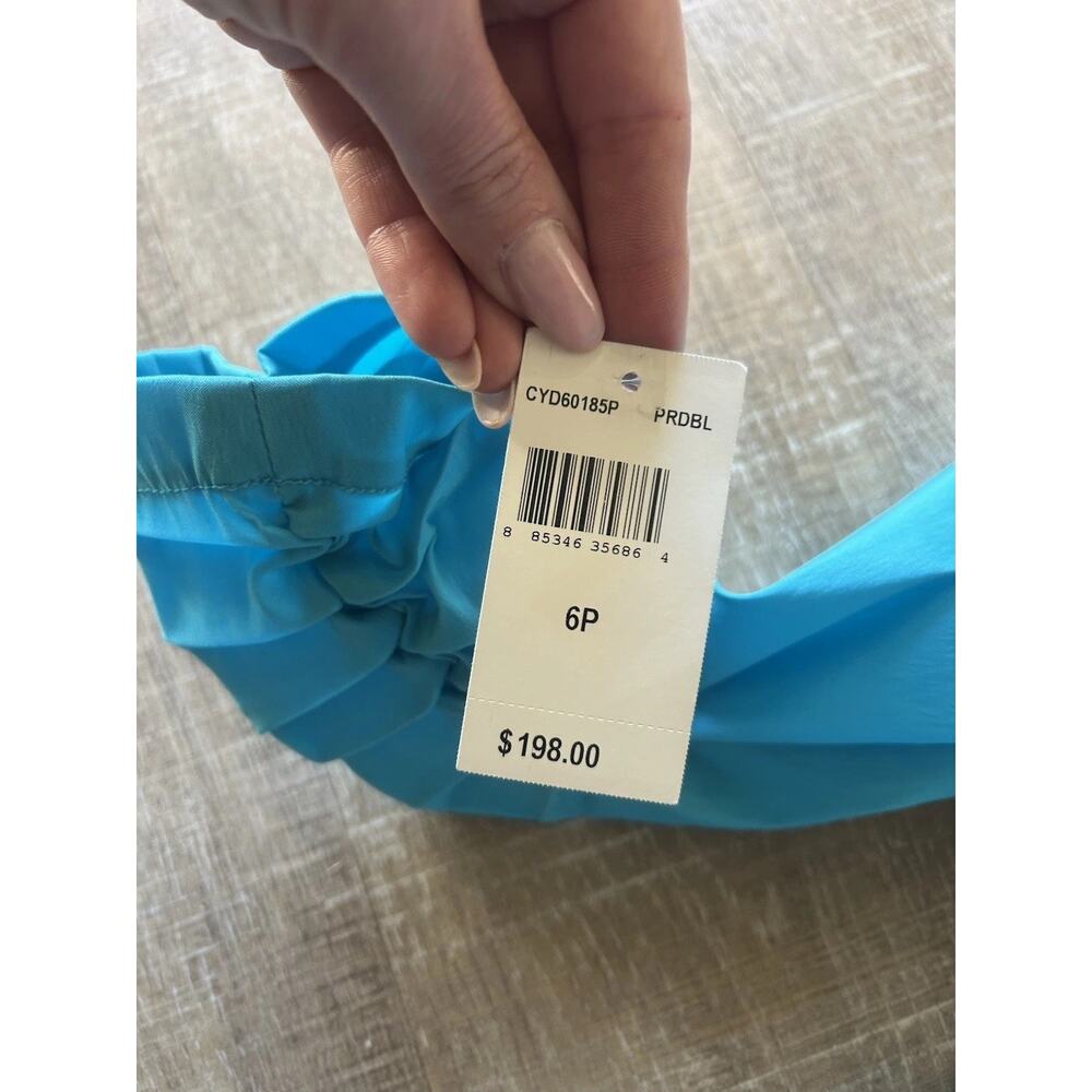 Tadashi Shoji Satin Wrap Blouse Women 6P Evening Cocktail Top Blue Artsy NWT - Picture 2 of 12